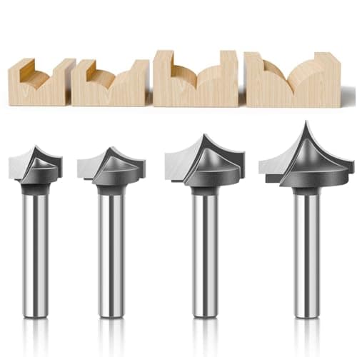 Image of WSOOX 4PCS Point Cutting Round Over Bit Set with 1/4" Shank Carbide Router Bits for Woodworking Carving Cutting Diameter:1/2",5/8",3/4",7/8"