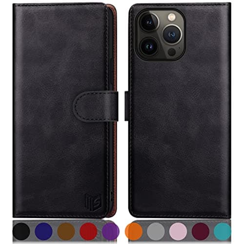 Image of SUANPOT for iPhone 14 Pro 6.1 inch case with [Credit Card Holder][RFID Blocking],PU Leather Flip Book Protective Cover Women Men for Apple 14 Pro Phone case Black