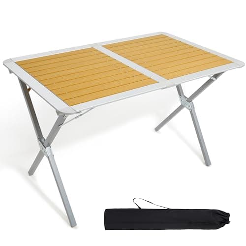 Image of TIMBER RIDGE 110x70cm Folding Camping Table, Aluminium Roll Up Garden Table, Foldable Picnic Table with Slatted Top for 4-6 People, Fold up Table with Carrying Bag for Beach Fishing Outdoor BBQ
