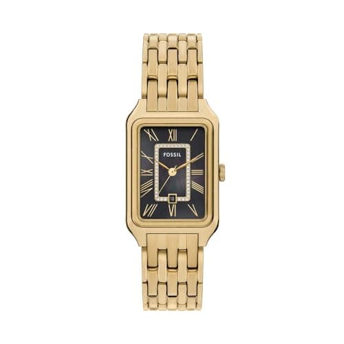 Image of Fossil Raquel Watch for Women, Quartz Three Hand Movement with Stainless Steel Strap,Jet Black and Gold Tone