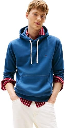 Image of Tommy Hilfiger Men’s Seasonal Fleece Hoodie with Kangaroo Pocket, Blue (Aegean Sea), XXL