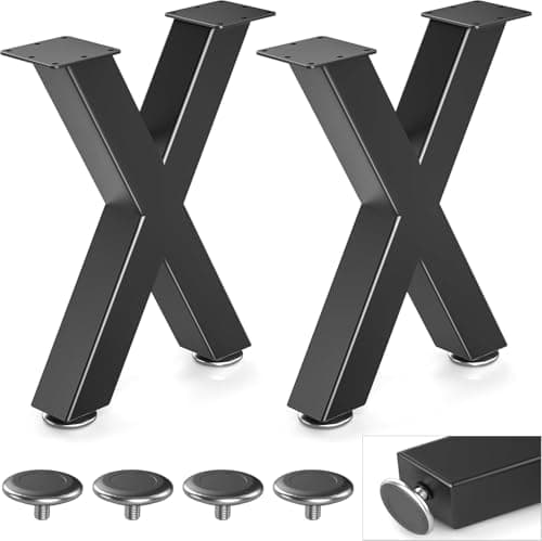 Image of Likapop 16'' Metal Table Legs, Sturdy Black Bench Legs, Suitable for DIY Coffee Tables, Dining Tables, Desks, and Benches - W30cm x H40cm, Pack of 2 (16''X-Type)