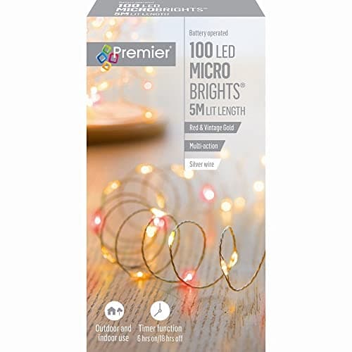 Image of Premier Battery Operated Multi Action Micro Bright Red & Vintage Gold 100 LED - LB151210RVG