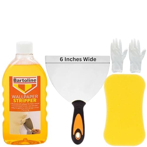 Image of Wallpaper Remover Kit - Bundle with 500ml Bartoline Wallpaper Stripper, 6-Inch Wide Scraper, Large Sponge, and Gloves for Fast and Efficient Wallpaper Removal