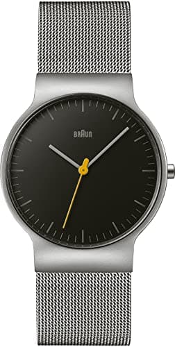 Image of Braun Mens Quartz Watch with Black Dial Analogue Display and Grey Stainless Mesh Strap BN0211BKSLMHG