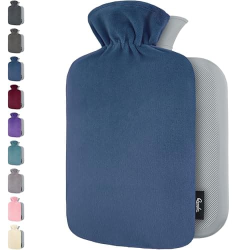Image of Hot Water Bottle - with Soft Premium Fleece Cover - Dark Blue, 2L - Heating Pad for Menstrual Cramps & Period Comfort - Bed Foot Warmer - Hot & Cold Compress for Back, Stomach, Neck Pain Relief