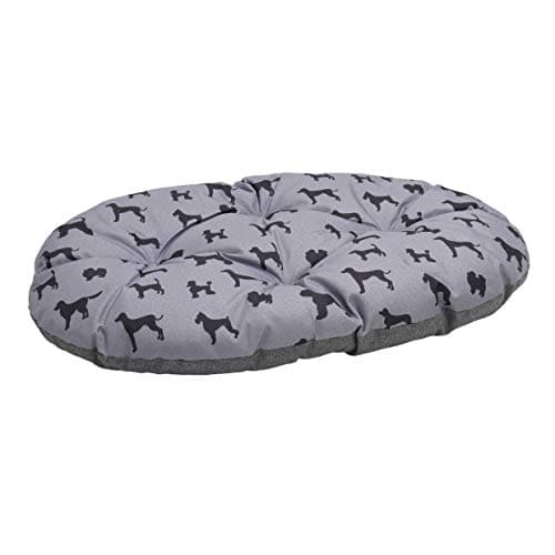 Image of Rosewood All Seasons Oval Dog Mattress – Medium, 67cm – Reversible Dog Print & Grey Linen Effect – Comfortable Washable Pet Bed Cushion for Dogs – Dual-Sided Design for Year-Round Use