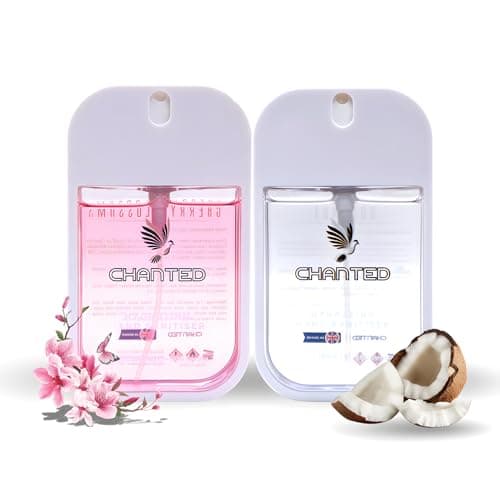 Image of Chanted Hydrating Hand Sanitizer Spray, Multi-Flavor, Mini Hand Sanitiser, Small Hand Sanitiser Spray,Sanitiser for Hands | Travel size,Iconic Duo (Cherry Blossom, Coconut) 30 mL (Set of 2)
