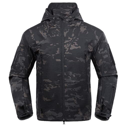 Image of Kelmon Men's Softshell Jacket Tactical Jacket Water-Repellent Military Jacket Camouflage Jacket Outdoor Jacket Warm Windproof Functional Jacket, Black CP, L