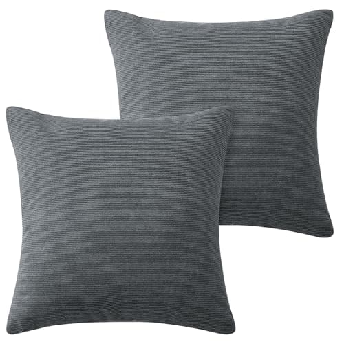 Image of Hafaa Cushions with Covers Included 45 x 45 Cm Pack of 2 (2 Grey Cushion Covers, 2 Cushion Inserts) - Stripe Velvet Square Throw Pillow Case Decorative Sofa Cushion with Invisible Zipper
