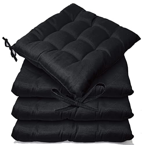 Image of Casabella Pack of 6 Seat Pad for Dining Chair Garden Kitchen Chair Cushion With Tie On_9 Stitch_Black Indoor/Outdoor Comfortable chair pads for Kitchen seat pads 9 stitch cushions
