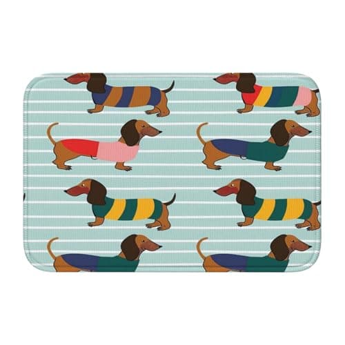 Image of Mexpekil Colorful Dachshund Dog Stripes Absorbent Doormats 40x60 cm, Non Slip Indoor Outdoor Door Mats, Floor Mats for Home Kitchen