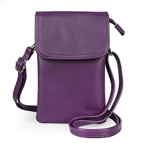 Image of befen Genuine Leather Phone Bag, Crossbody Cellphone Purse Wallet, Small Cross Body Phone Bag for Women Mini Shoulder Bags with Long Strap and Key Ring (Purple【genuine Leather + Key Ring】)