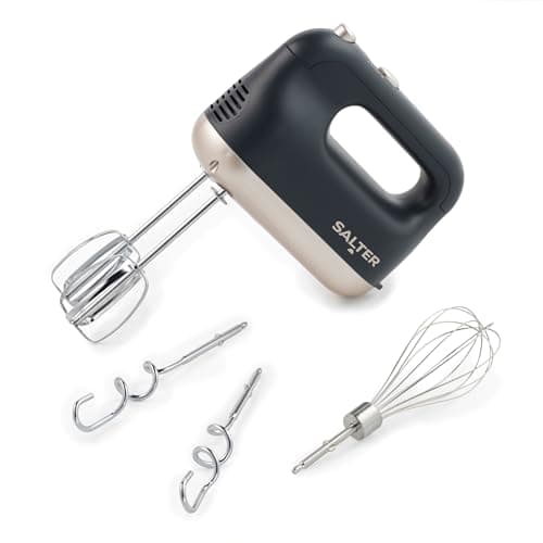 Image of Salter Marino Hand Mixer – 250W Food Kitchen Whisk, Stainless Steel Twin Beaters, Dough Hooks & Balloon Whisker. 5 Self-Control Speeds & Turbo Boost, Lightweight Handheld Blender for Baking, Blue