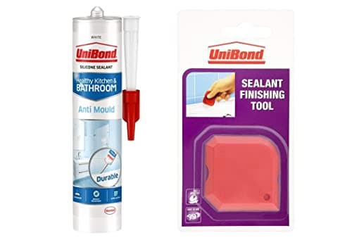 Image of UniBond Anti-Mould White, Waterproof Mould Protection Kitchen & Bathroom Sealant Including UniBond Sealant Finishing Tool