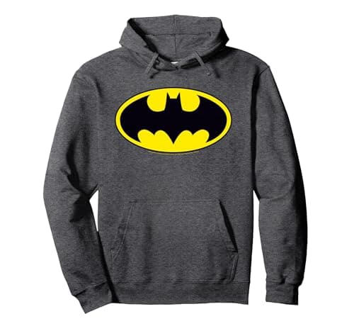 Image of DC Comics Batman Logo Pullover Hoodie, Adult Unisex, Dark Heather Grey, Medium