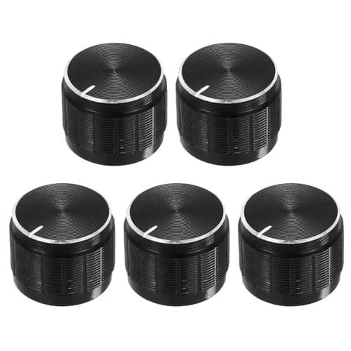 Image of sourcing map 5pcs Potentiometer Knob Knurled Shaft Black Tone Aluminum 6mm Shaft Dia. Rotary Knob 17mmx13mm Volume Control Knob