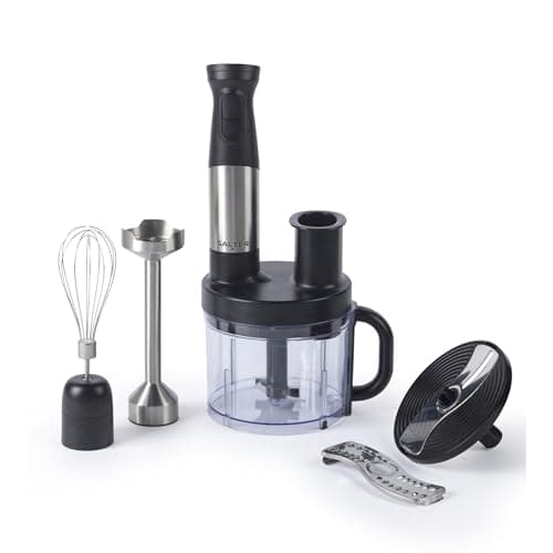 Image of Salter EK5877 5 in 1 Blend & Prep – Compact Food Chopper with 1.2L BPA-Free Bowl, Immersion Stick Blender with 2 Speed Settings, Chop, Slice, Shred, Blend and Whisk, Stainless Steel Blades, 1500W