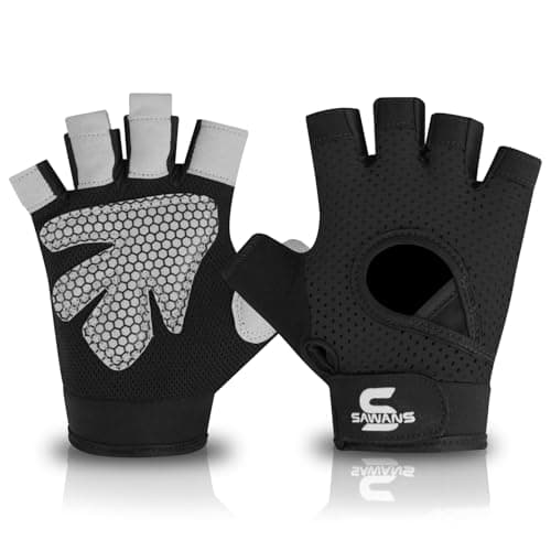 Image of SAWANS Gym Gloves Men and Women | Best Gym Glove for Workout & Training, Weight lifting Gloves with Wrist Support, Non-Slip Grip, Silicone Palm Protection, Exercise Snug fit (Black, M)