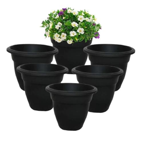 Image of Shop4allsorts 6 x Black 20cm small round bell plant pot - plastic plant pot - small indoor and outdoor garden planter - traditional bell shape pot.