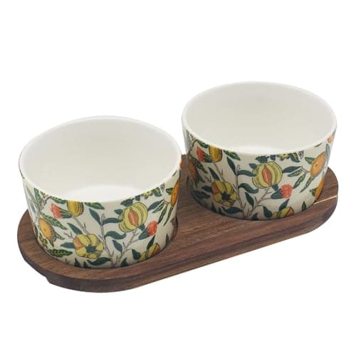 Image of The Leonardo Collection Fruits Snack Bowls Wooden Tray William Morris for Kitchen & Home | Non Slip Serving Tray for Food | Serving Platter for Lunch & Dinner | Plastic Trays for Tea & Serving Dishes