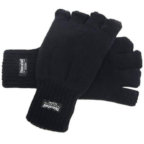 Image of Men's Extra Warm Winter Fingerless Gloves 40g Thinsulate Lining Black L/XL
