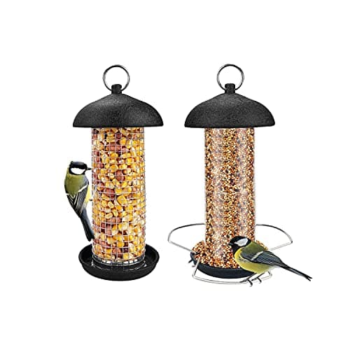 Image of Urban Deco Bird Feeders for Small Birds Hanging Bird Feeder 2 Set Metal Tube Mixed Seed Feeder with Hanger Peanut Feeder for Garden Outside Yard for Attracting Wild Birds (𝐁𝐥𝐚𝐜𝐤-𝟐 𝐏𝐚𝐜𝐤)