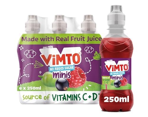 Image of Vimto Kids Juice Drink – No Added Sugar – Grape, Blackcurrant & Raspberry – Vitamin C – 6 x 250ml Resealable Bottles – Lunchbox Friendly – Vegetarian