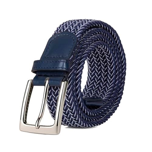 Image of Woodland Leathers Elastic Braided Belt, Unisex Men Women Casual Stretch Woven Belt (Multi Navy, Medium-Large)