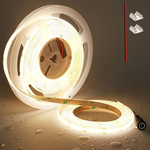 Image of TOPAI 12V COB LED Strip Light Warm White 3000K IP65 Waterproof 5M 480LEDs/M Dotless Super Bright 4000Lm CRI >90 Self Adhesive Cuttable Flexible for Cabinet Home DIY Lighting Projects