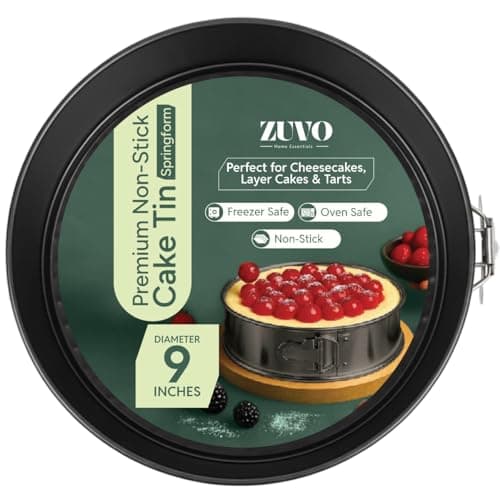 Image of Zuvo Non-Stick Springform Cake Tin (22cm /9 inches) – Carbon Steel Round Baking Pan with Loose Base, Easy Clip Release, Oven, Fridge & Freezer Safe, Leak-Resistant Bakeware Cheesecake Tin