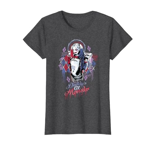 Image of DC Comics Suicide Squad Daddys Lil Monster T-Shirt, Women, Dark Heather Grey, Small