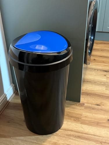 Image of 60L Premium Blue Brabatia Plastic Touch Top Bin, Dustbin, Rubbish Bin for Kitchen, Home With Coloured lids Black/Blue/Red/Silver/Green (BLUE)