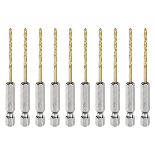 Image of sourcing map 10pcs 1/4" Hex Shank Twist Drill Bits 2.5mm Titanium Coated High Speed Steel Quick Change Hex Drilling Bit Jobber Drill Bits for Wood Plastic Metal, Gold