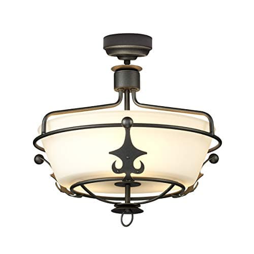 Image of 3 Bulb Semi - Flush Light - Hand Crafted Metal Flourishes - Opaque Glass Shade - Crystal Droplets - Graphite Finish - LED E27 60W Bulb