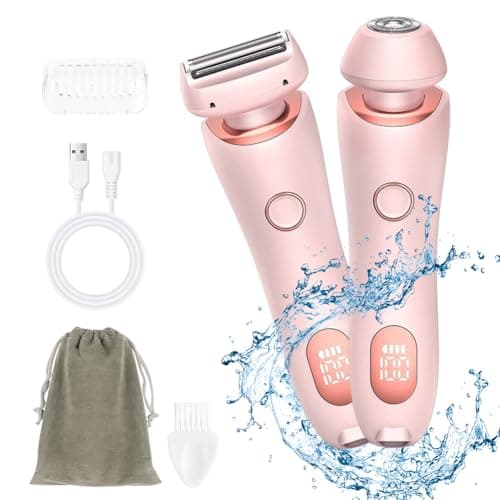 Image of AOGOE Lady Shavers for Women 2-in-1, Waterproof Bikini Trimmer Woman, Nose Trimmer Rechargeable, Pubic Hair Trimmer for Women Wet and Dry, Painless Electric Foil Shaver for Face Underarm Legs Body