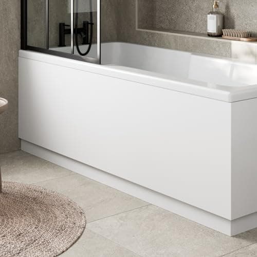 Image of Baystone® Modern 1700mm Front Side MDF Bath Panel 18mm Wooden Panels for Bathroom Baths Soaking Tubs, Adjustable Plinth, Easy to Cut, White Gloss