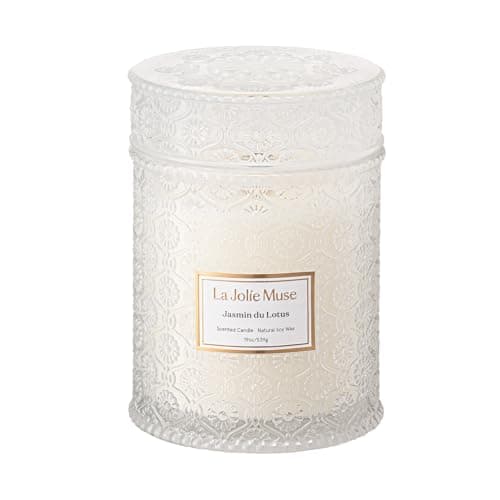 Image of LA Jolie Muse Jasmin du Lotus Candle - Ivy, Jasmine, Cedarwood | 19 oz Large Wooden Wick Candle | Natural Soy Wax | 90 Hours Clean Burn | Gift-Ready for Hosts & Gatherings | Modern Home Decor