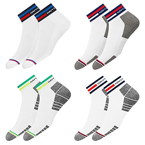 Image of NAVYSPORT Originals Unisex Casual Cushion Cotton Ankle Socks, White, Pack of 4, UK Size: 9-11