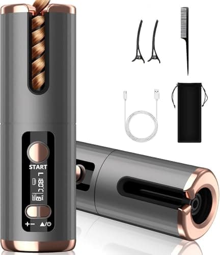 Image of Automatic Hair Iron, Cordless Hair Curler PTC Ceramic Hair Curling Negative Ion Portable 5000mAh Rechargeable USB Anti-Tangle 6 Temperature & Timer 10min Auto Off Curling Wand for Home/Travel Use