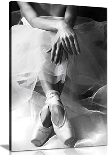 Image of Panther Print Fine Art Prints Black & White Elegant Sitting Ballerina Artistic Framed Canvas Print, Pictures for Home Walls, Bedroom, Living Room & Bathroom Decor 31x20cm (12x8in)