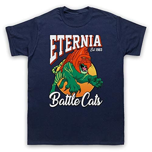 Image of My Icon Art & Clothing He-Man Eternia Battle Cats Sports Team Parody Cartoon TV Mens T-Shirt, Navy Blue, Large
