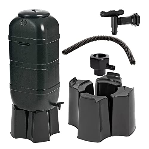 Image of Garden Space Saver 100 Litre Black Slimline Water Butt Kit For Outdoors Gardens Complete With Stand, Lid & Diverter
