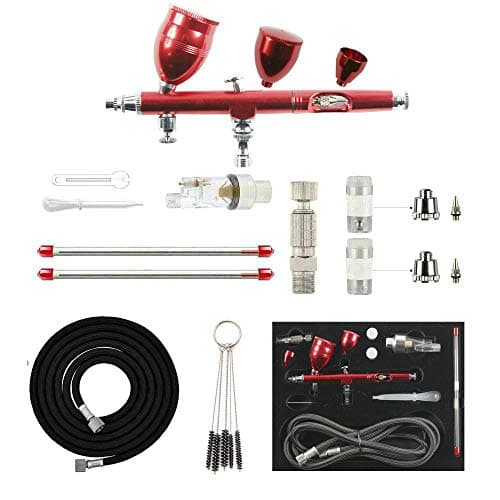 Image of ABEST New Professional 0.2mm .3mm .5mm Dual Action Airbrush Spray Paint Gun Kit with Three Different Capacity Cups(2CC,5CC,13CC) air Filter for Makeup Model Nail Body Paint Art