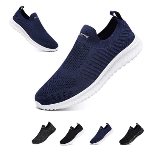 Image of Mens Womens Slip On Trainers Casual Nordic Walking Shoes Breathable Running Shoes Nurse Work Shoes Lightweight Tennis Shoes Soft Mesh Gym Workout Sneakers Deep Blue EU44 Convert UK9.5