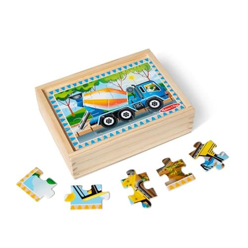 Image of Melissa & Doug Construction Vehicles 4-in-1 Wooden Jigsaw Puzzles in a Box (48 pcs) Trucks Puzzle for Kids - FSC Certified - FSC Certified