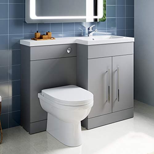 Image of ELEGANT 1100mm Right Hand Matte Grey Vanity Unit & Back to Wall Toilet Unit with Ceramic Toilet & Basin