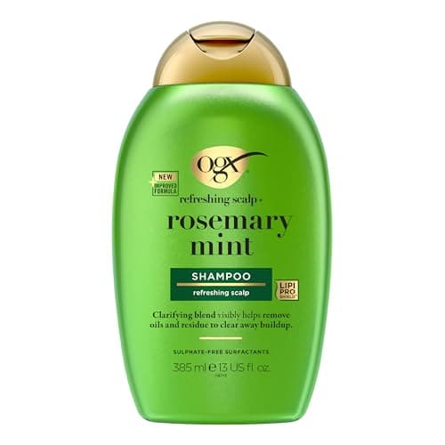 Image of OGX Refreshing Scalp with Rosemary Mint Shampoo, Clarifying Blend to Remove Excess Oil and Residue, Clears Away Buildup, Sulfate Free, 385ml