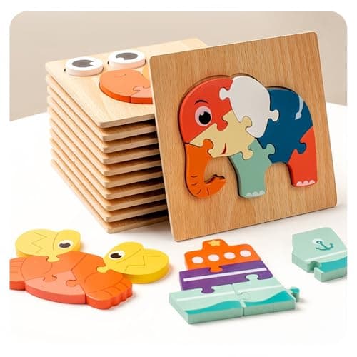 Image of Geniusaur Jigsaw Puzzle for Toddlers, 5 Pack Animals Shape wooden puzzle for Kids Preschool Learning Educational Puzzles 1 2 3 4 Years, Best Toy Gift for Boys and Girls, Montessori Children Puzzle