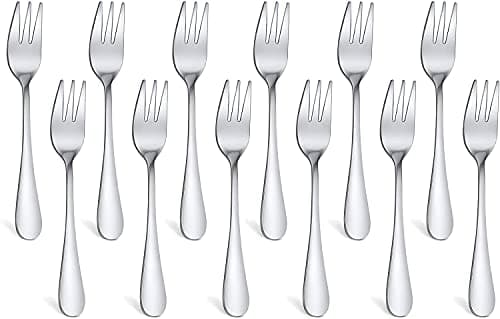 Image of RayPard 12-Piece (14 cm) Stainless Steel Pastry Fork Set, Mirror Polishing Cake Dessert Fork Set